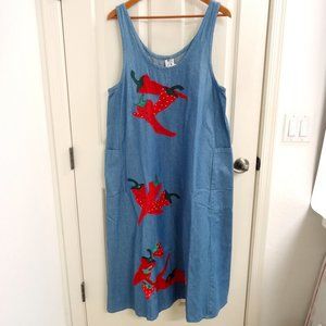 Alfredo's Wife Chili Pepper Applique Denim Jumper